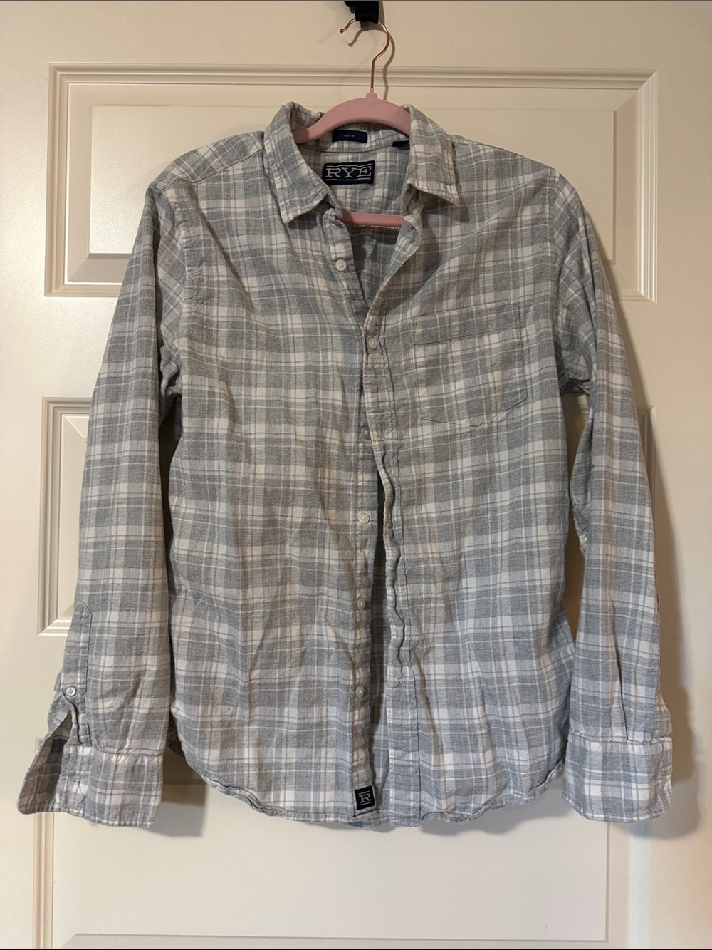 Rye Men's Light Gray Plaid Button-Down Shirt